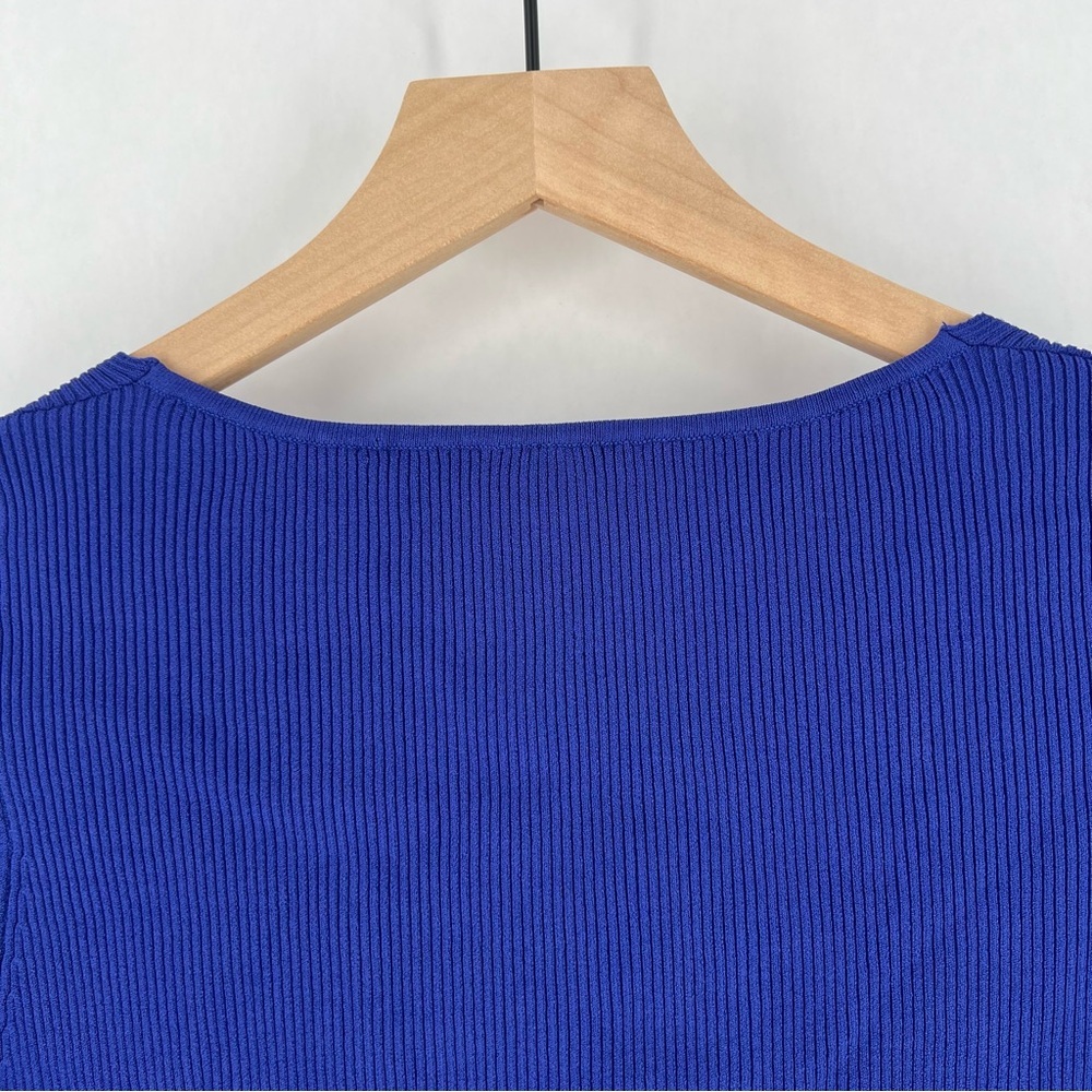 Live In Process‎ Verso Cropped Wrap Effect Ribbed Stretch Knit Top In Blue - Picture 12 of 12
